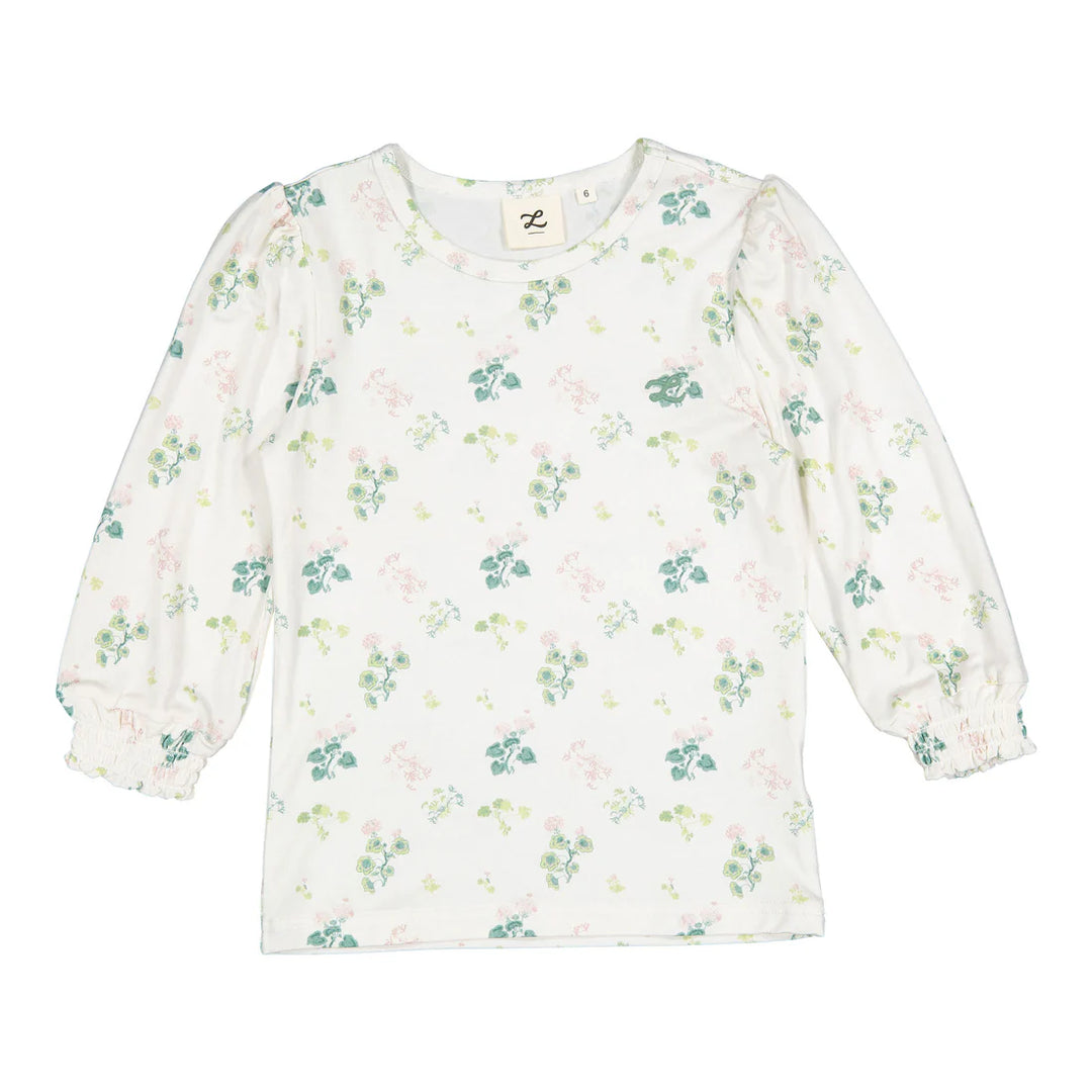 top l/s geranium puff sleeve tee - white