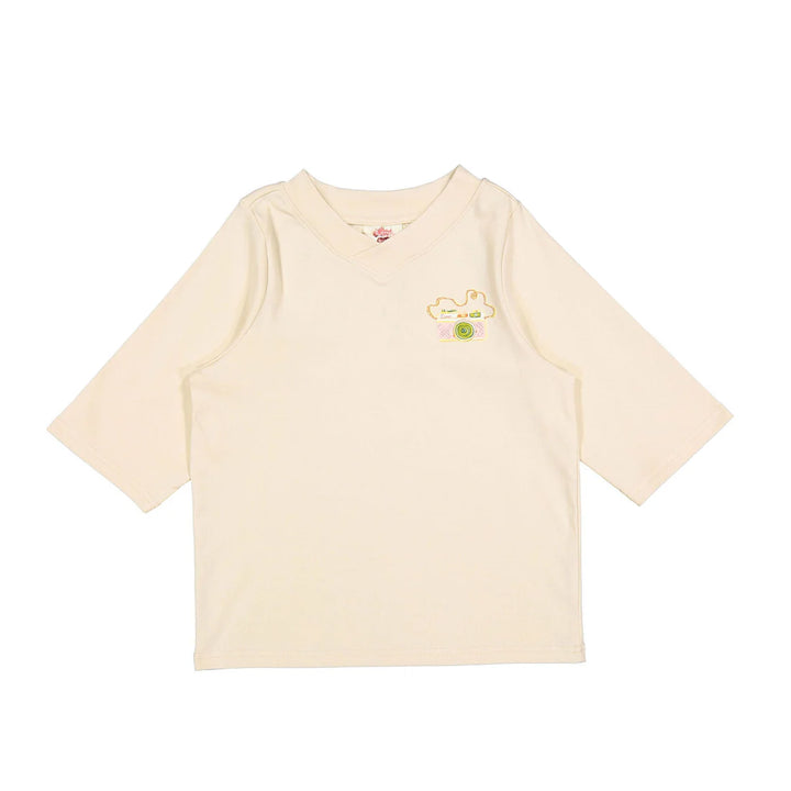 tee l/s retro graphic v neck - white