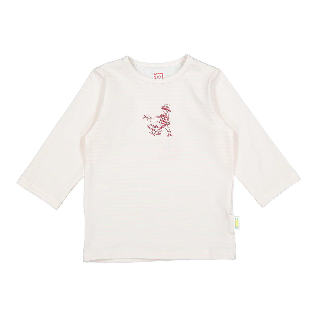 tee l/s striped embroidered girl with duck - white/pink