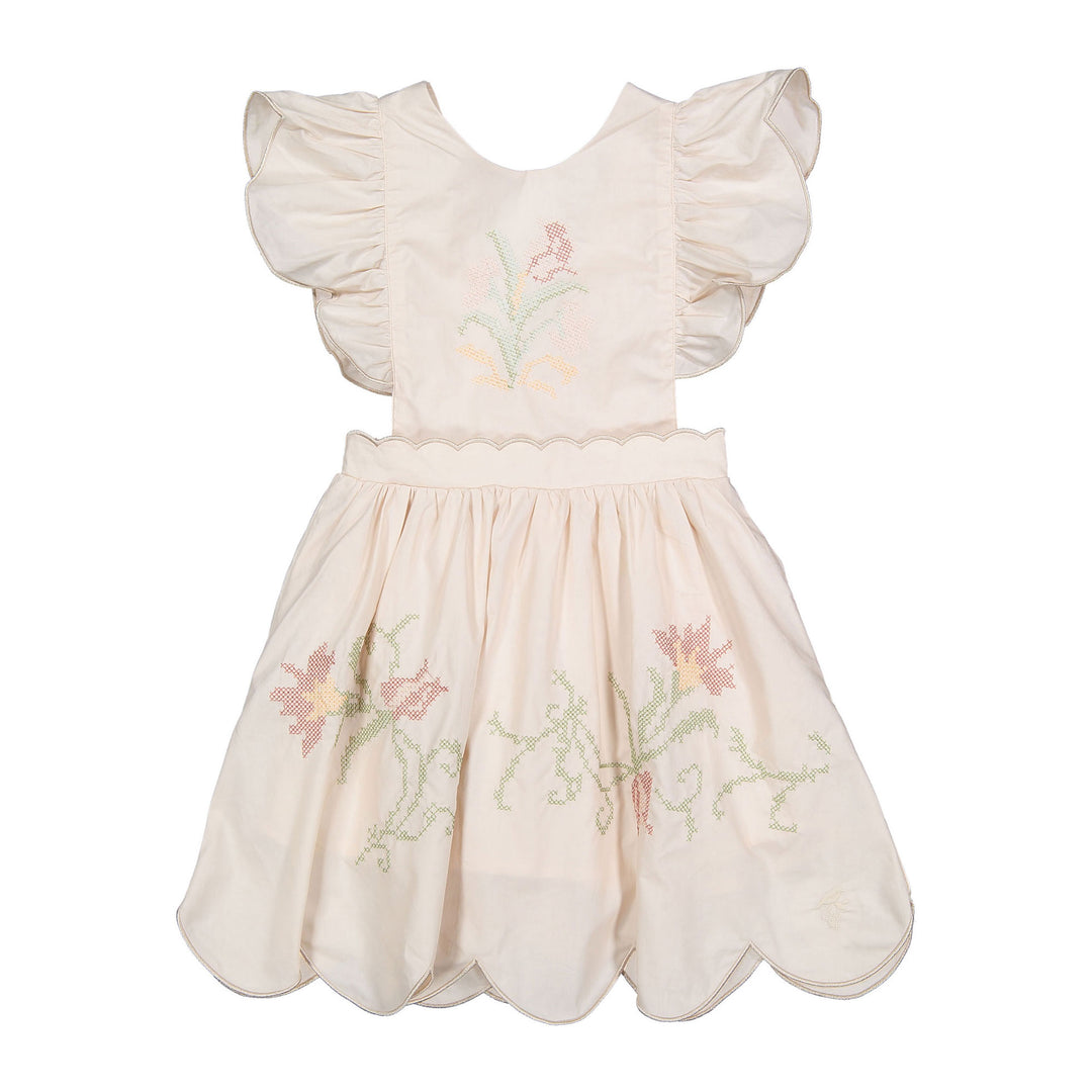 dress rose embroidered scalloped jumper - cream