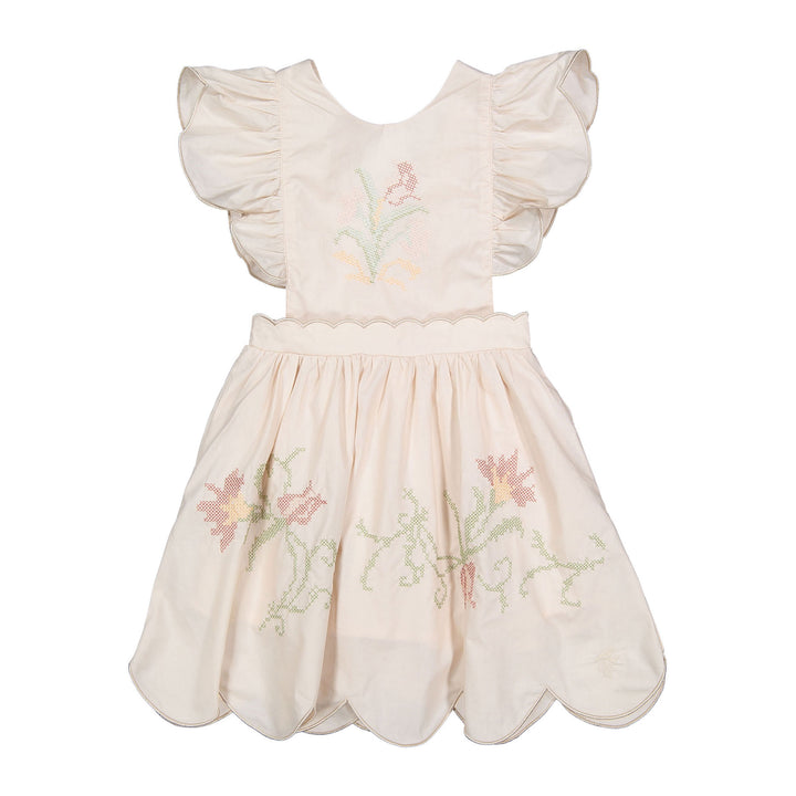dress rose embroidered scalloped jumper - cream