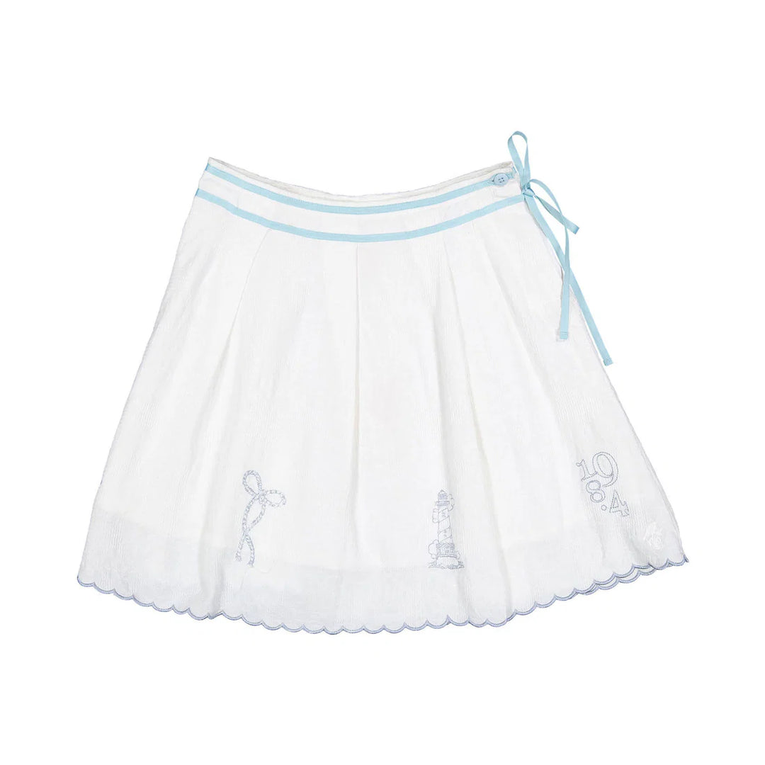 skirt embroidered wide pleated - white