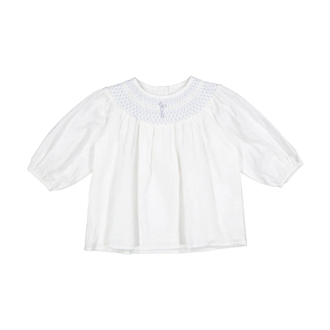 shirt l/s embroidered smock blouse - white
