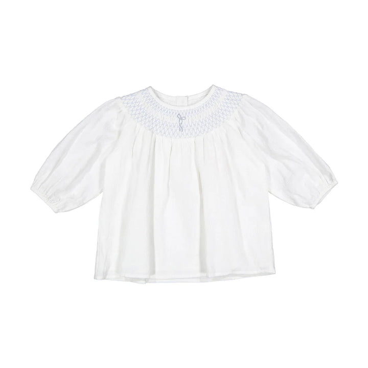 shirt l/s embroidered smock blouse - white
