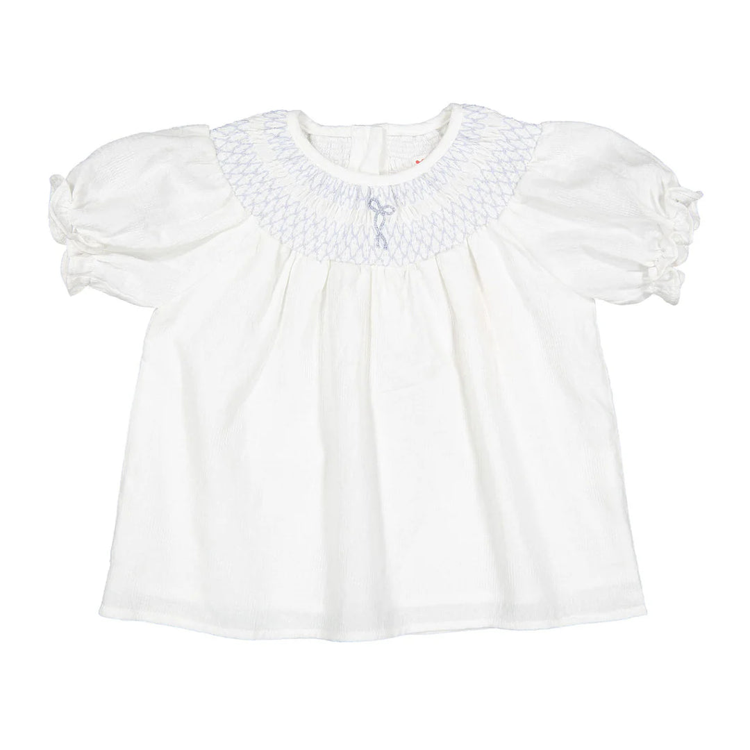 shirt s/s embroidered smock blouse - white