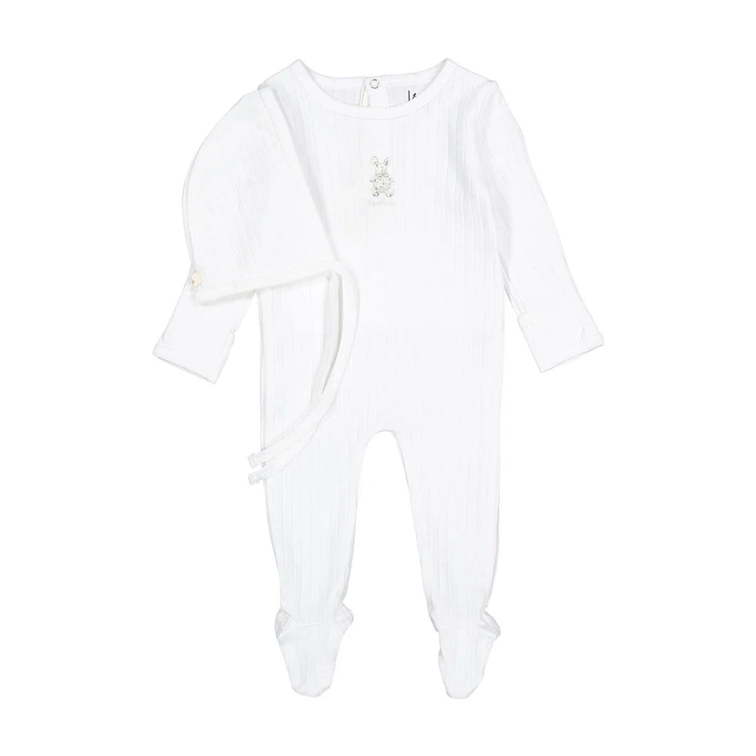 footie cotton bunny with bonnet - sand