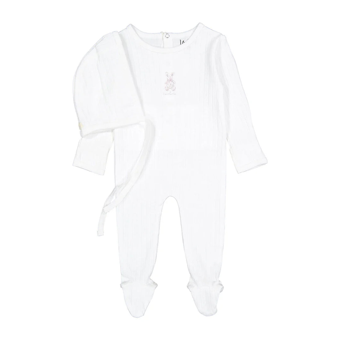 footie cotton bunny with bonnet - rose