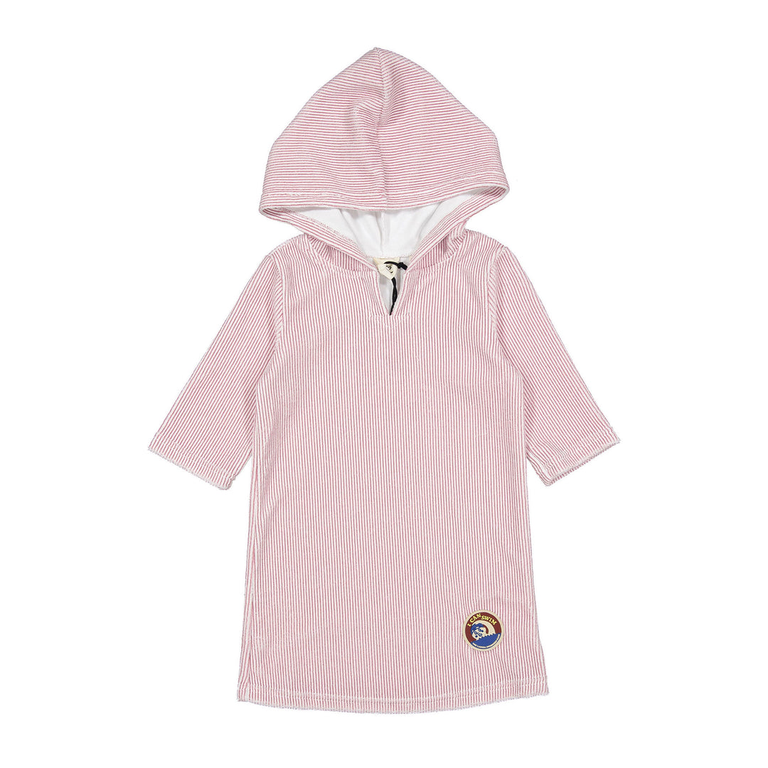 bathrobe striped hooded poncho - red