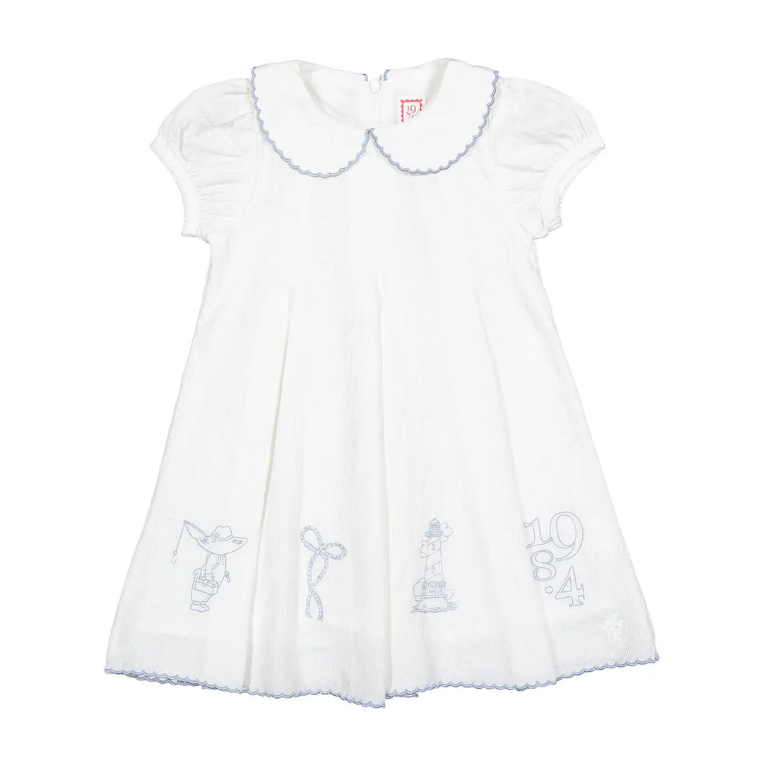 dress s/s embroidered wide pleated - white