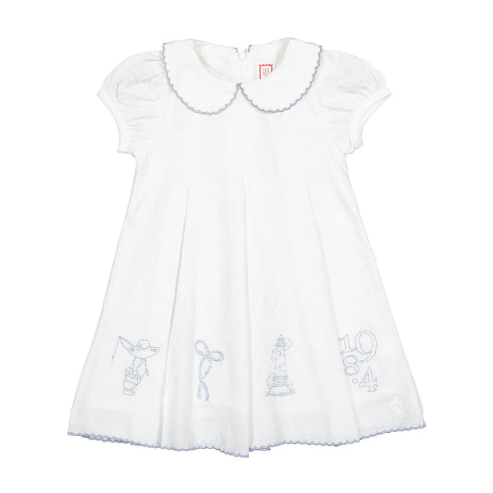 dress s/s embroidered wide pleated - white