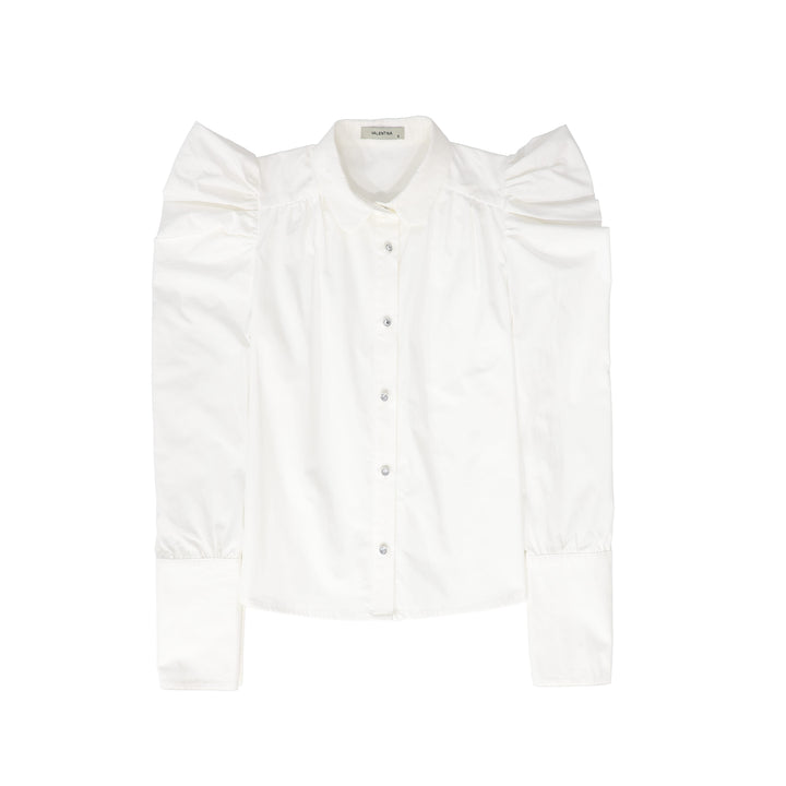 shirt l/s crystal buttons with puff sleeves - white