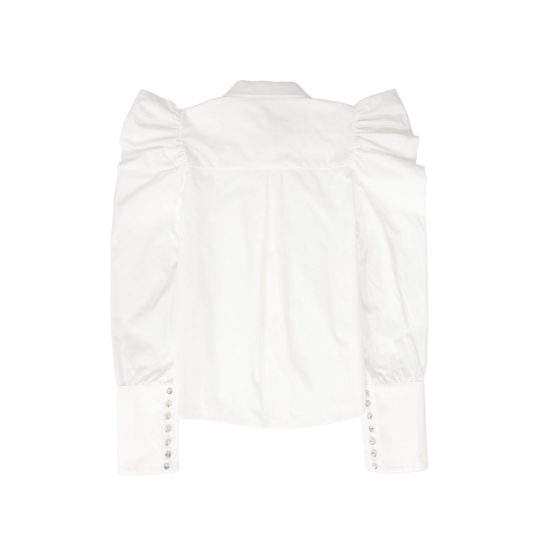 shirt l/s crystal buttons with puff sleeves - white