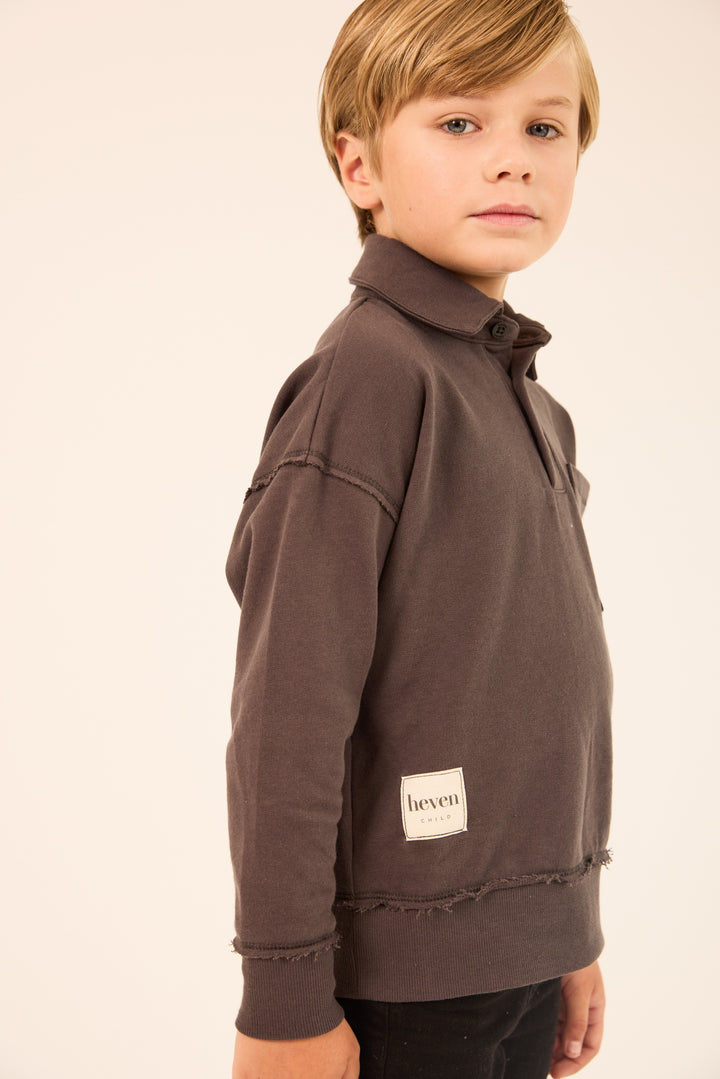 polo l/s contrast collar sweatshirt - grey