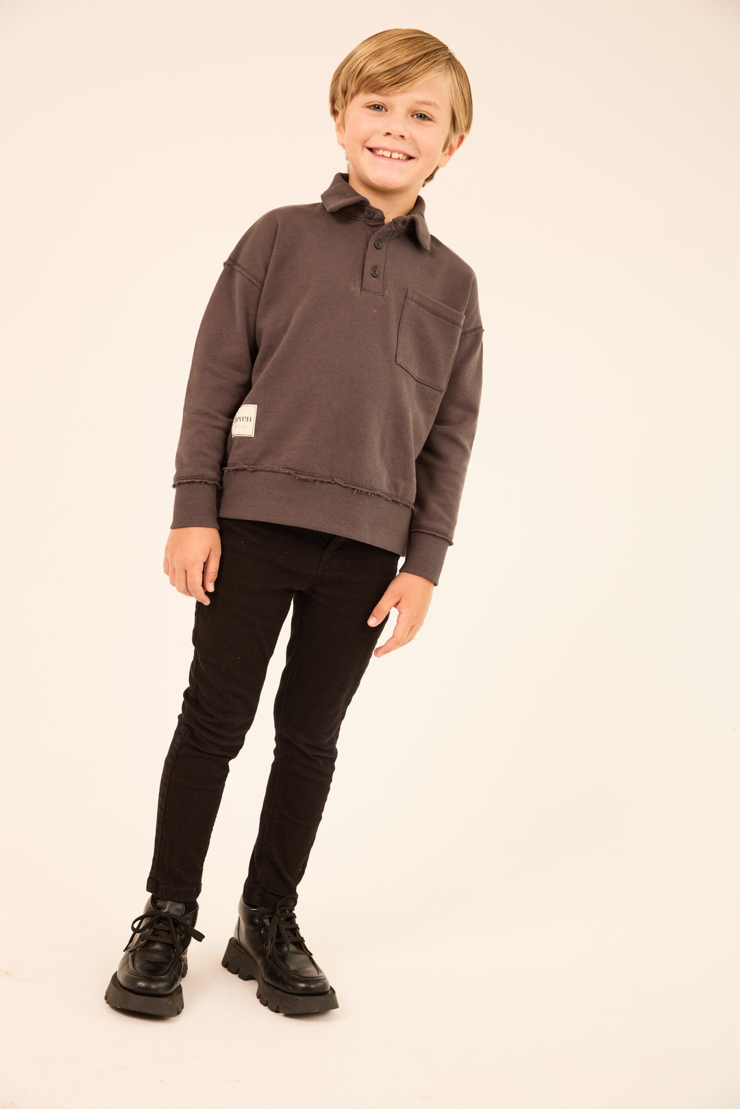 polo l/s contrast collar sweatshirt - grey