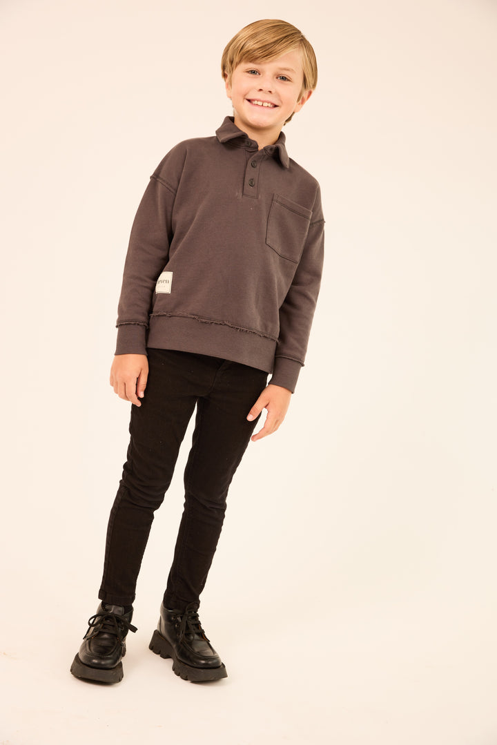 polo l/s contrast collar sweatshirt - grey