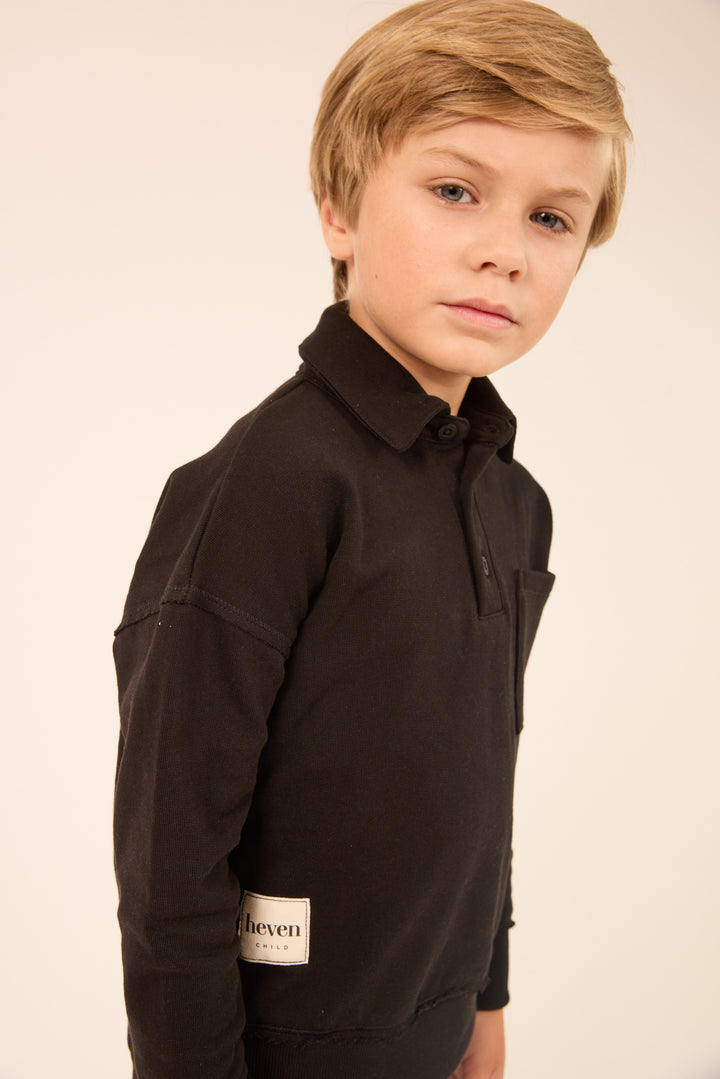 polo l/s contrast collar sweatshirt - black