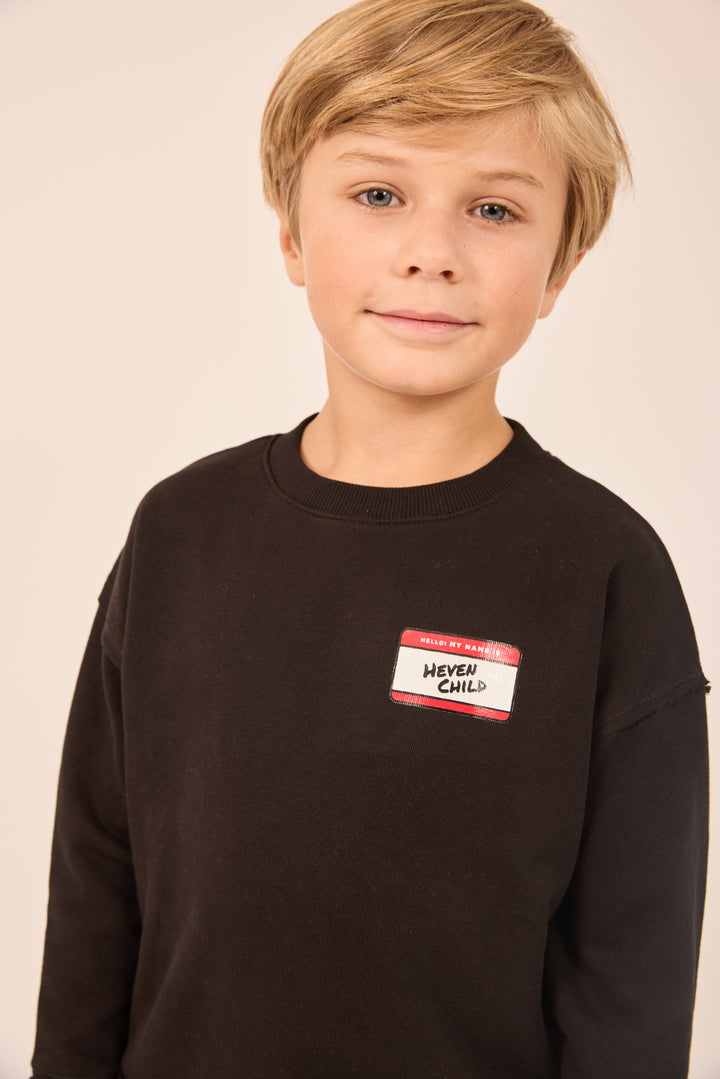 top l/s hello tag sweatshirt - black