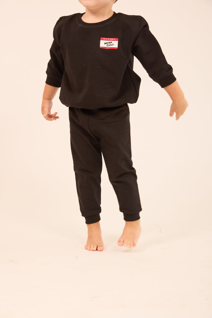 set outfit hello tag sweatshirt and sweatpants - black
