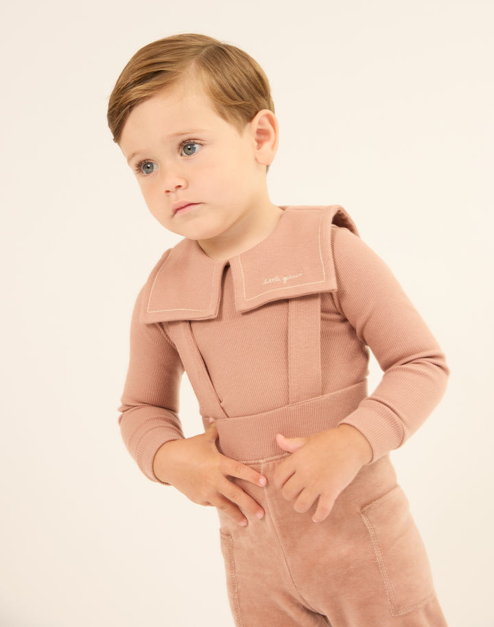 set outfit velour sailor collar onesie and overalls - pink