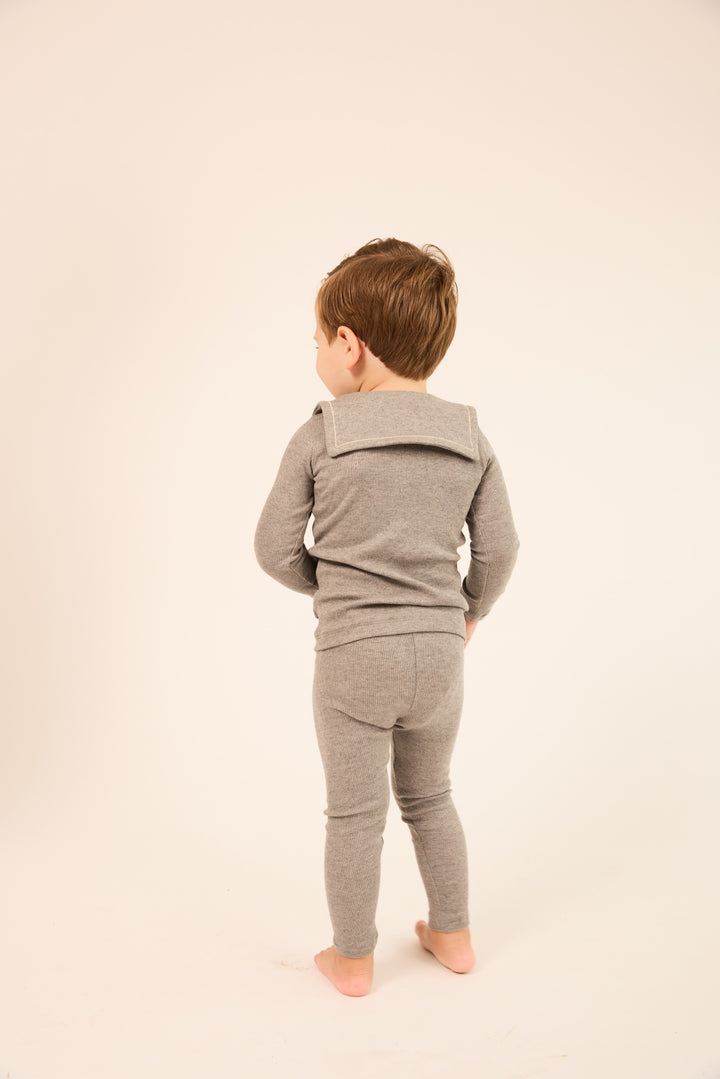 set outfit embroidered bib cardigan and overalls - grey