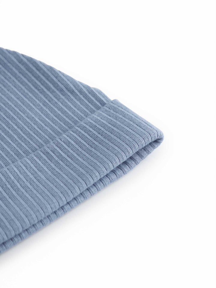 set footie ribbed wrap with beanie and blanket - blue iris