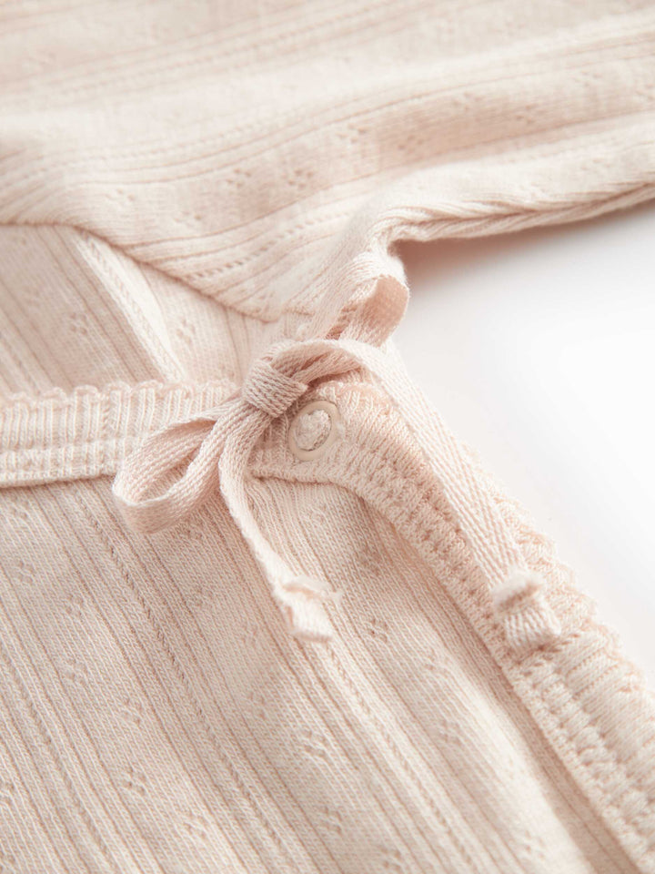 set knit pointelle wrap top and footie pants - misty pink