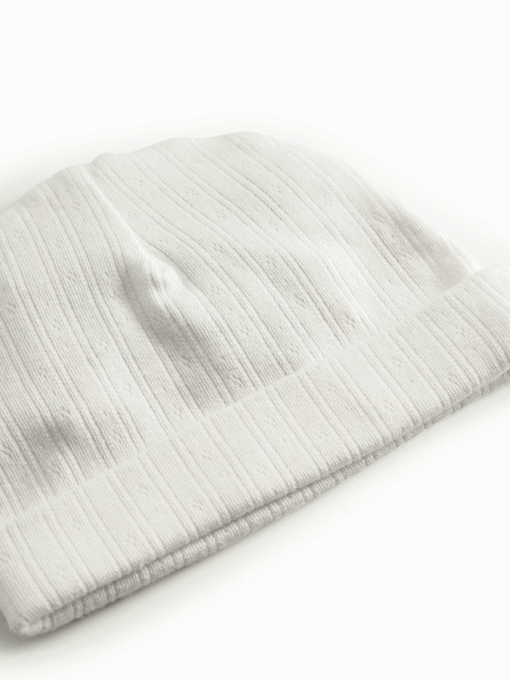 set footie pointelle wrap with beanie and blanket - gentle white