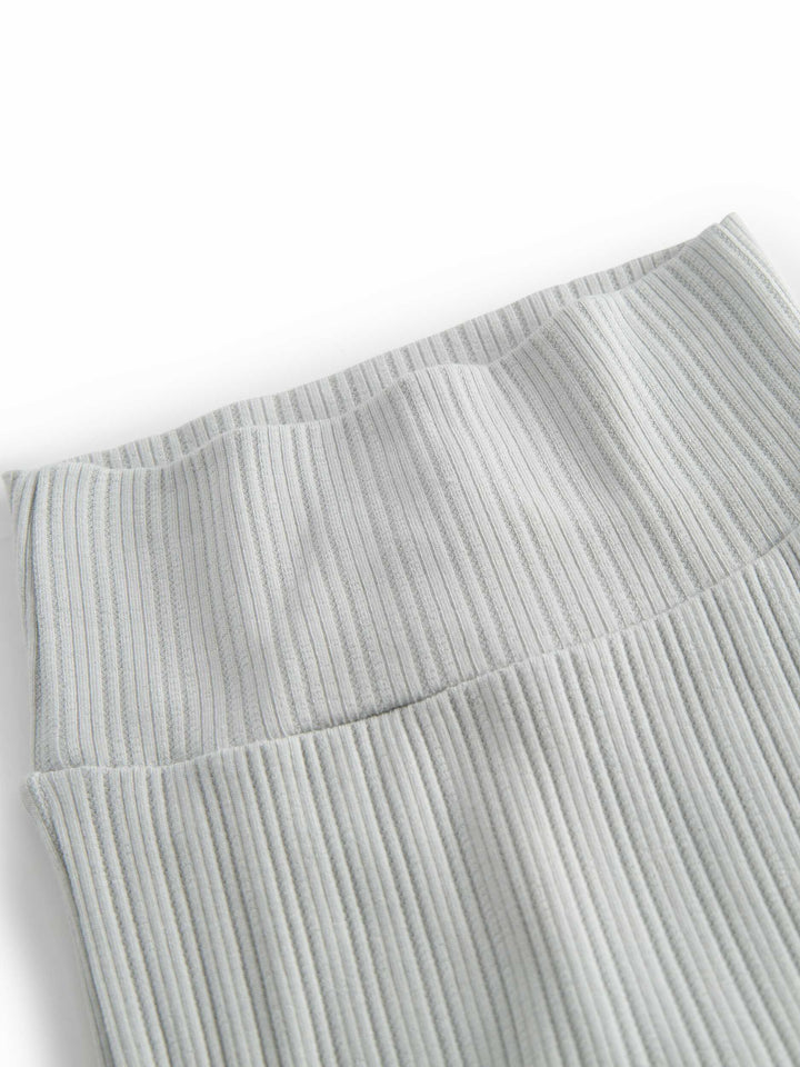 set knit ribbed wrap top and footie pants - morning dew