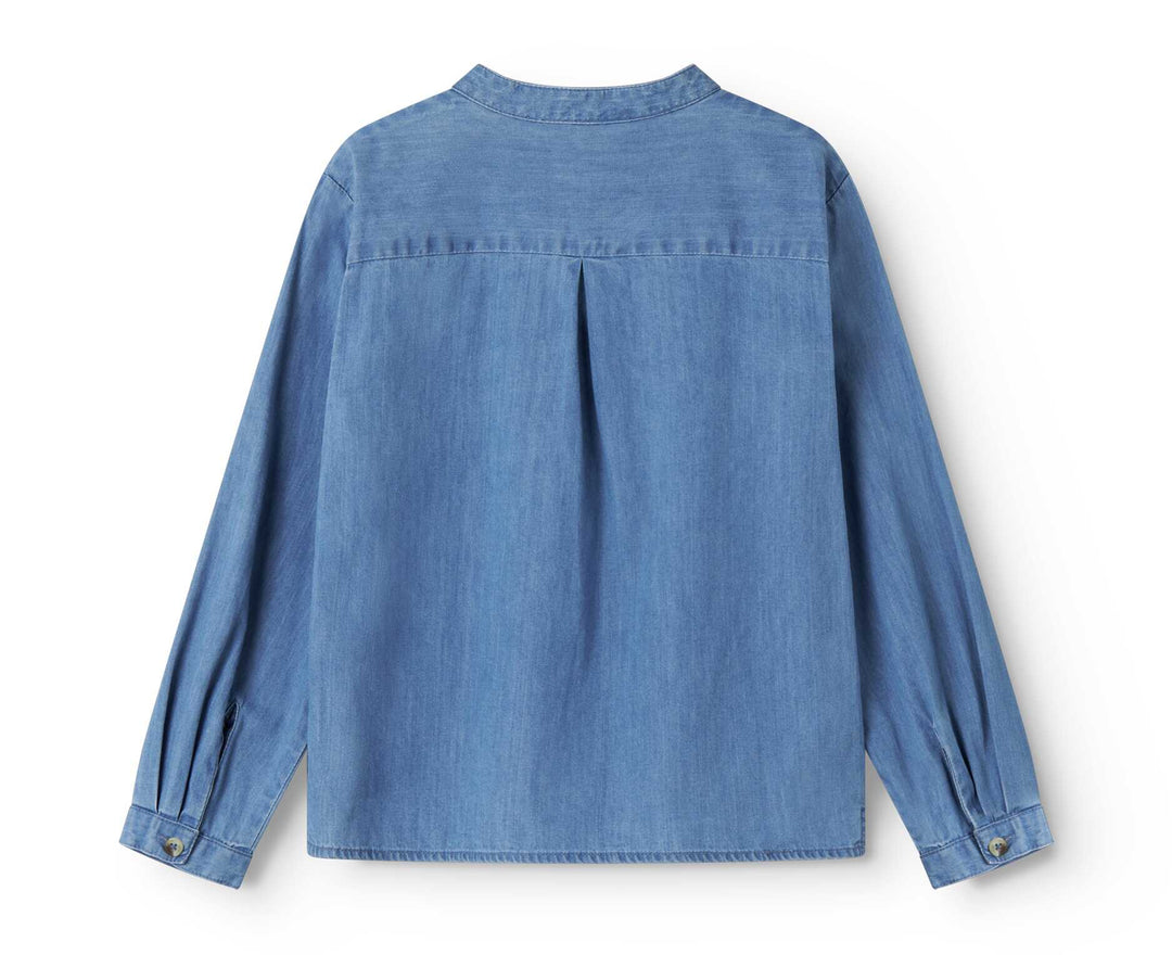 shirt l/s mandarin collar - blue denim