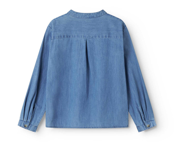 shirt l/s mandarin collar - blue denim