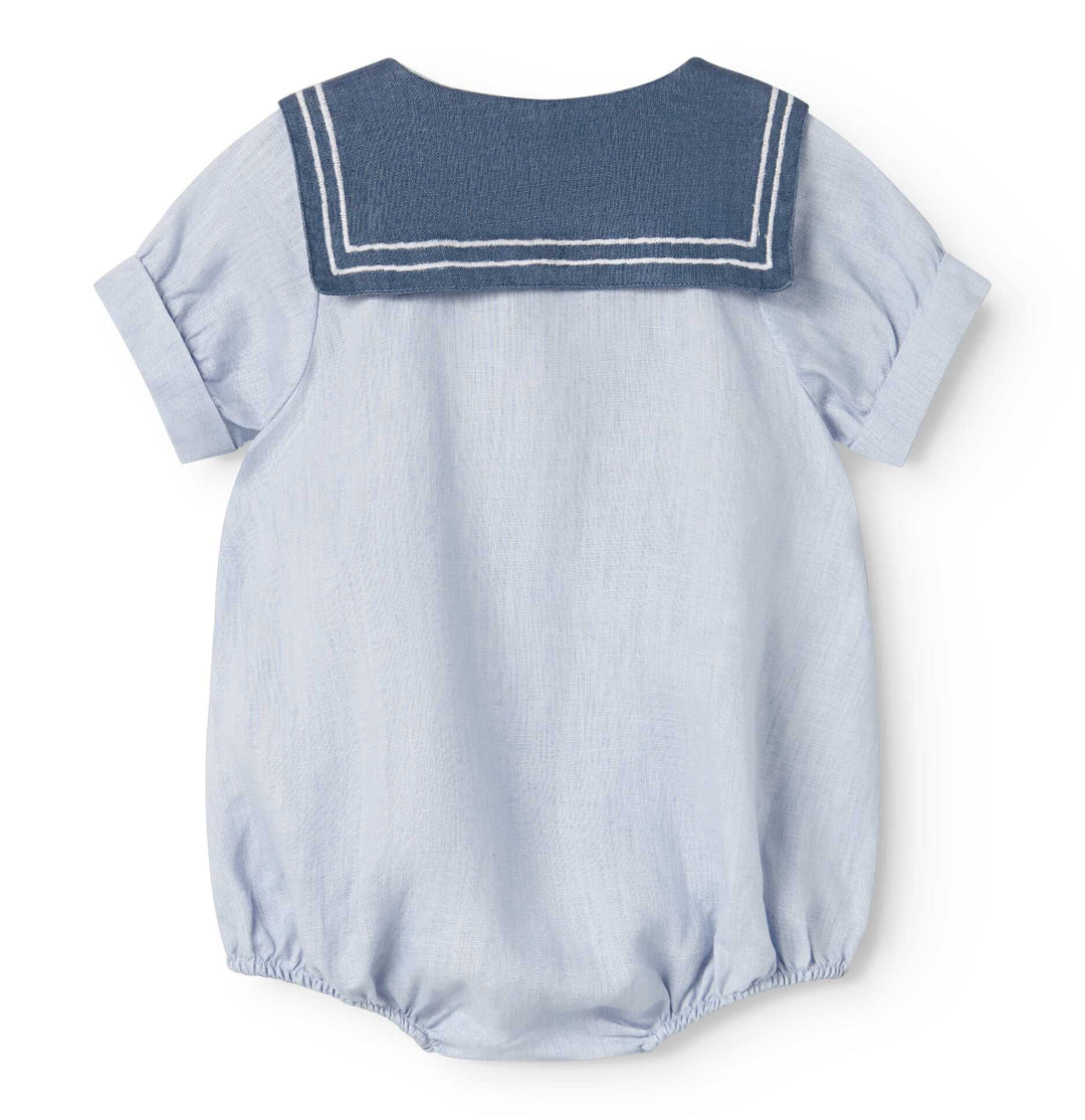 one piece s/s linen sailor romper - blue mist