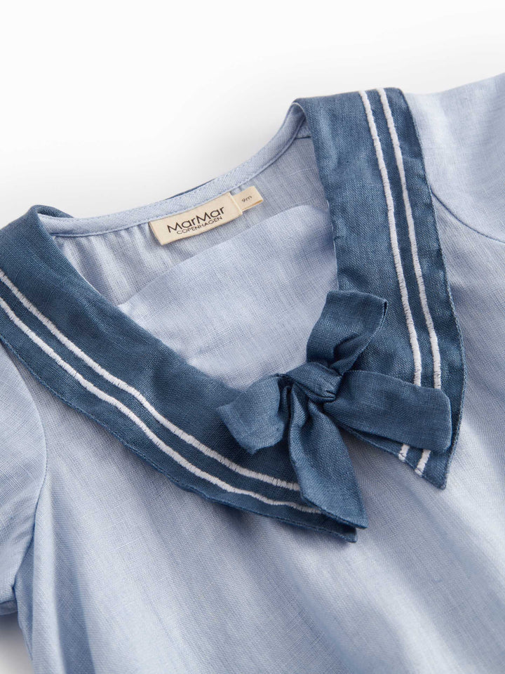 one piece s/s linen sailor romper - blue mist