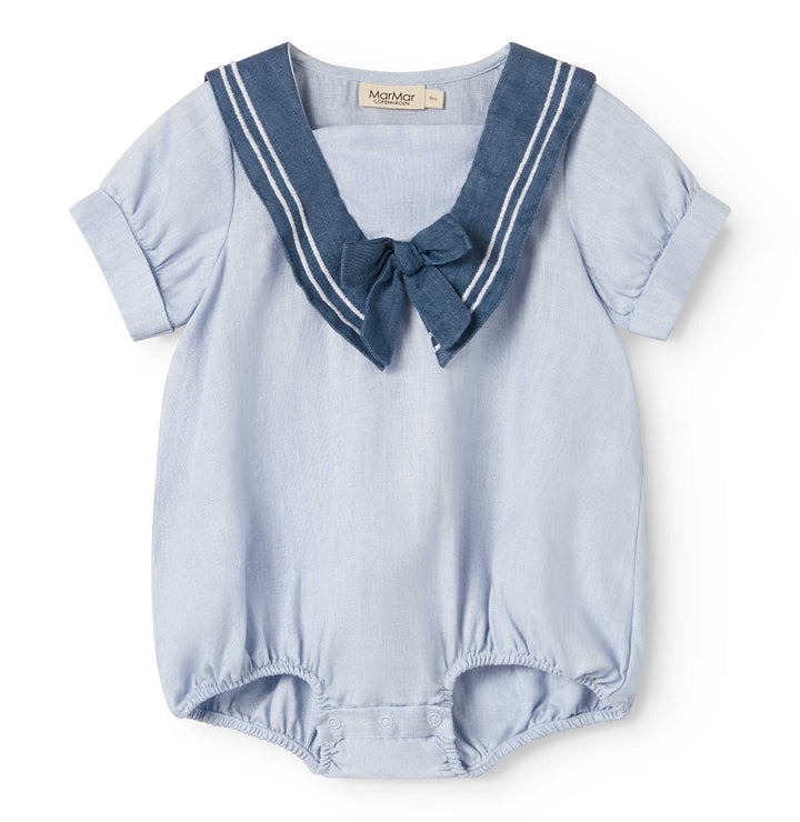 one piece s/s linen sailor romper - blue mist