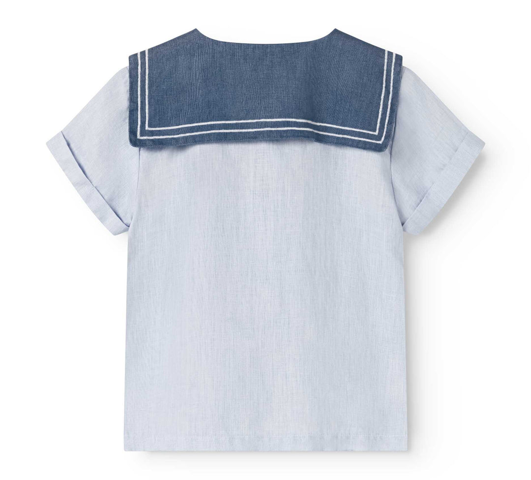 shirt s/s linen sailor style - blue mist