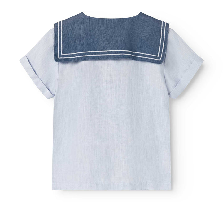 shirt s/s linen sailor style - blue mist