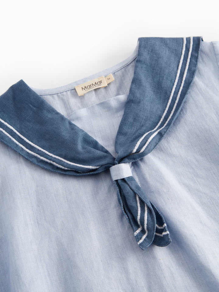 shirt s/s linen sailor style - blue mist