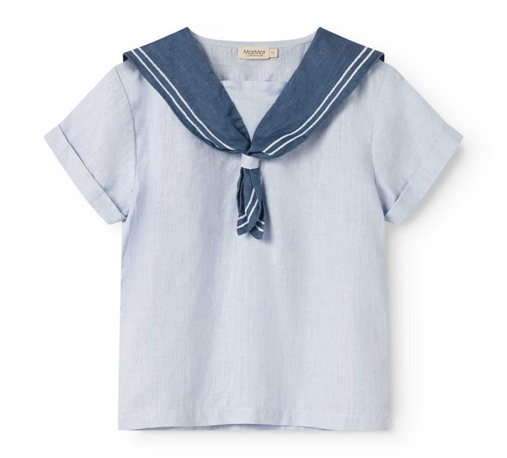shirt s/s linen sailor style - blue mist