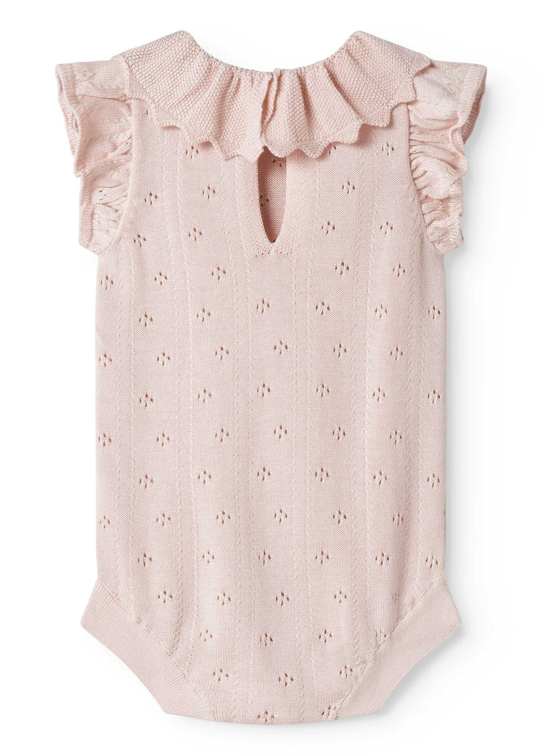 one piece pointelle knit frill romper - misty pink