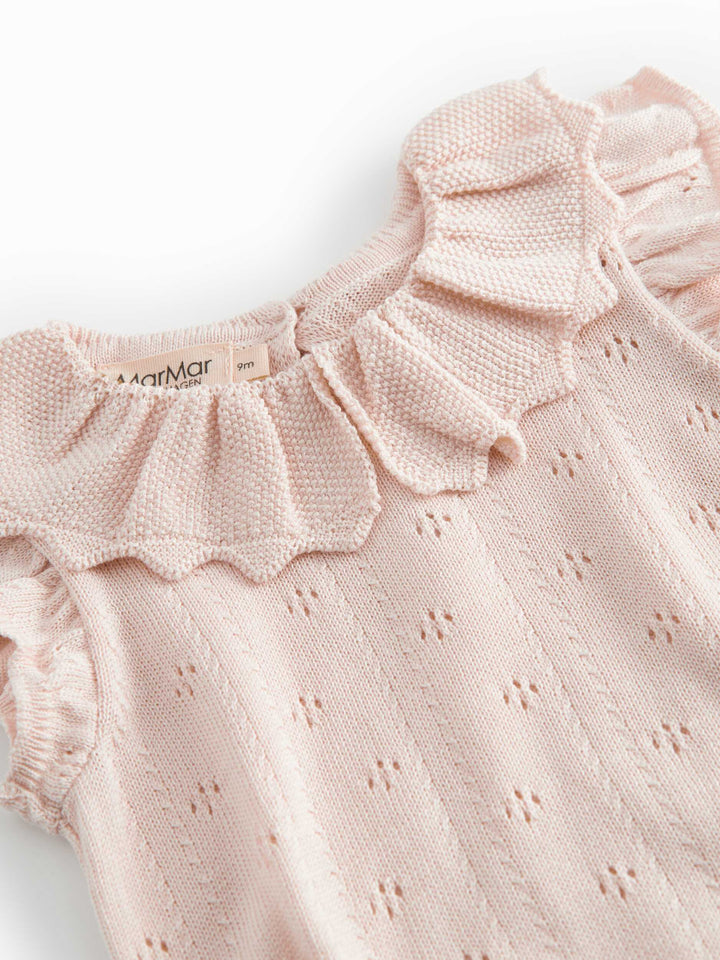 one piece pointelle knit frill romper - misty pink
