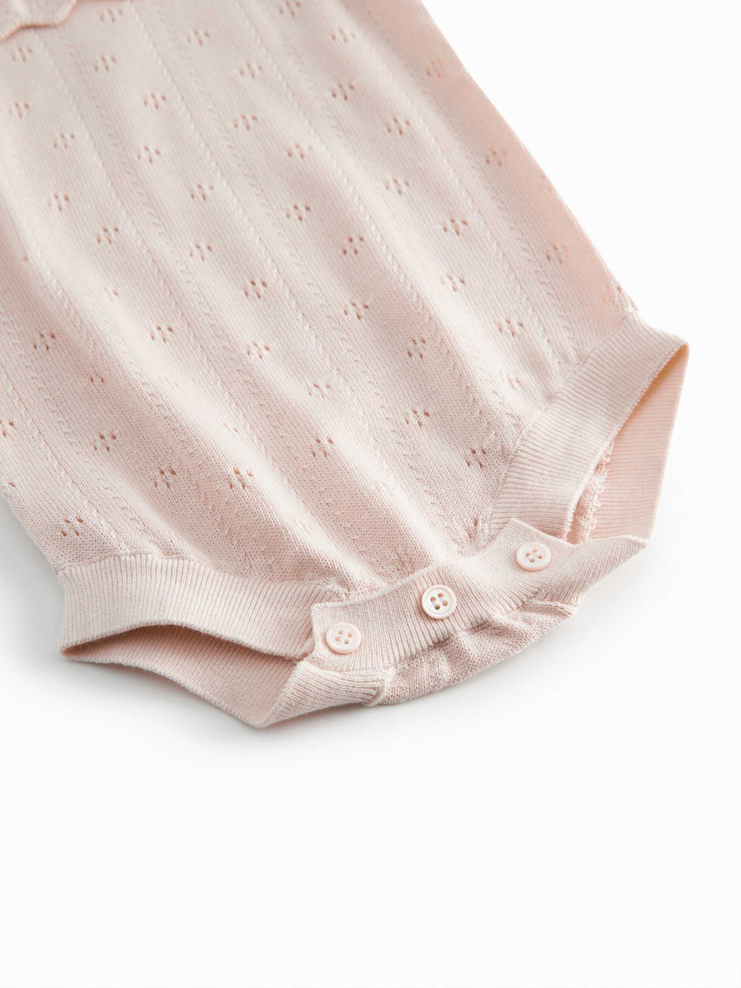 one piece pointelle knit frill romper - misty pink