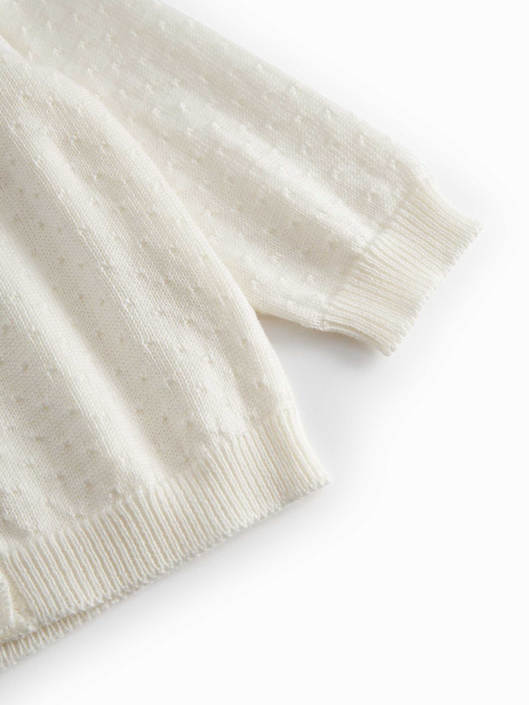 set knit mini polka dot cardigan and pants with bonnet - gentle white