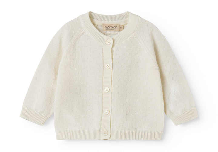 set knit mini polka dot cardigan and pants with bonnet - gentle white