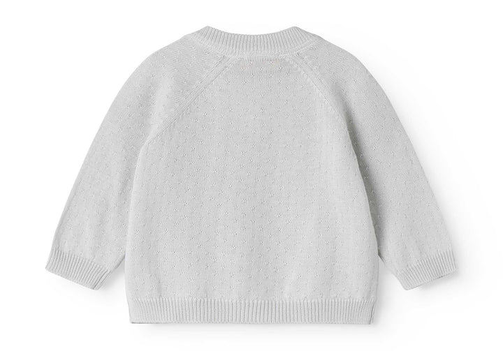 set knit mini polka dot cardigan and pants with bonnet - morning dew