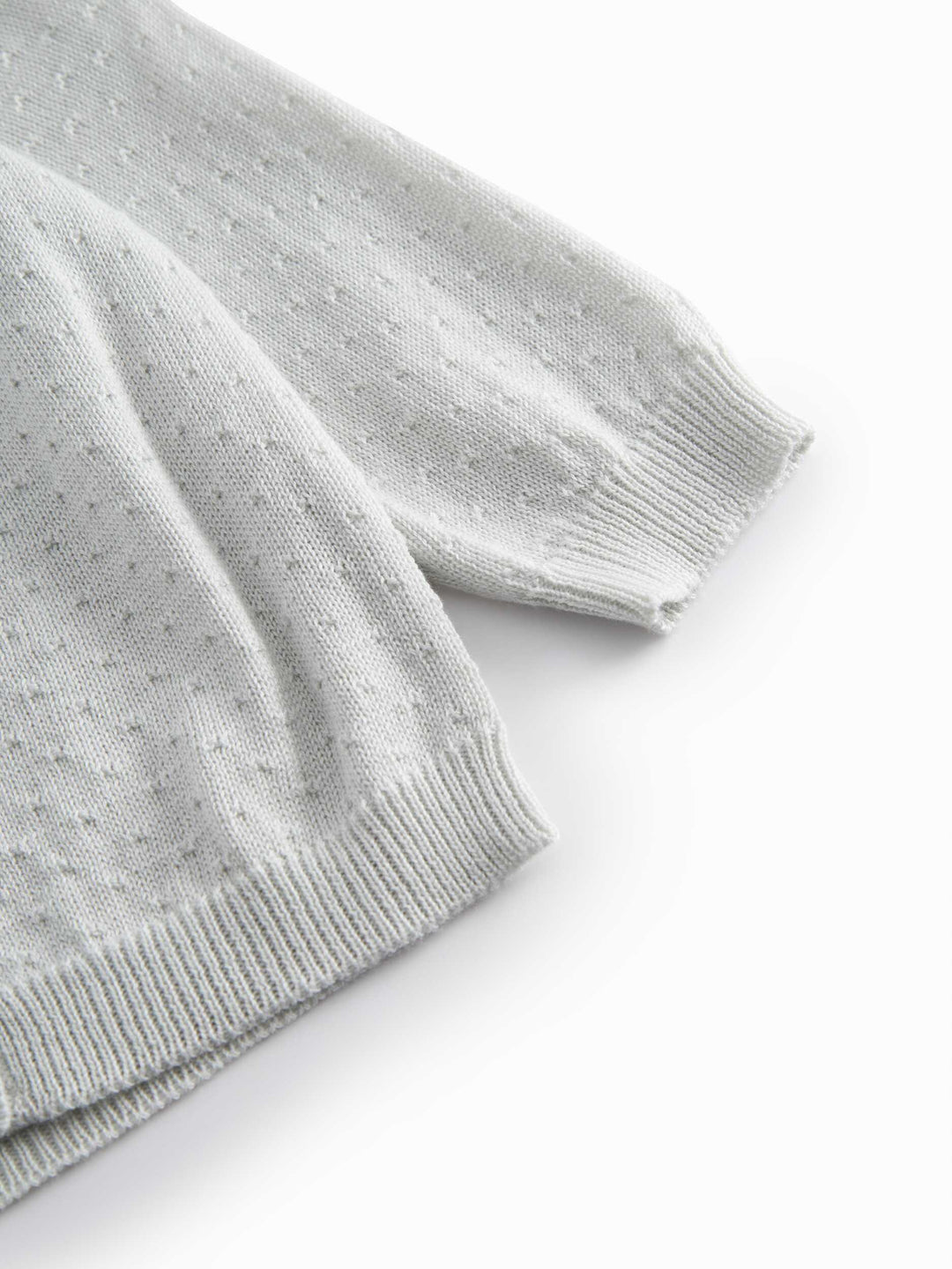 set knit mini polka dot cardigan and pants with bonnet - morning dew