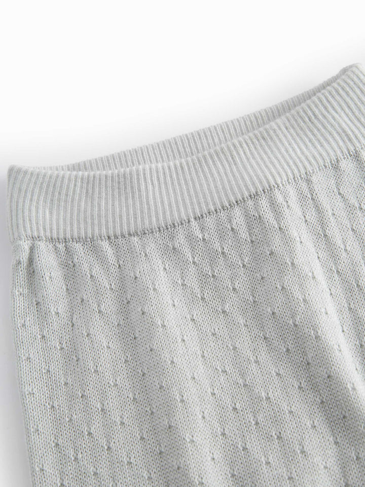 set knit mini polka dot cardigan and pants with bonnet - morning dew