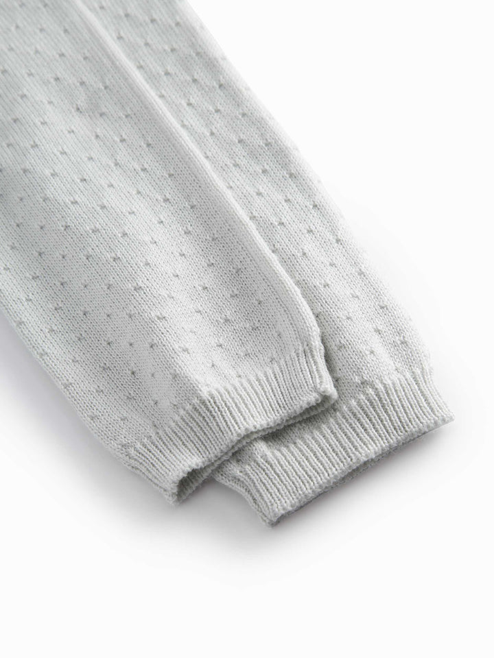 set knit mini polka dot cardigan and pants with bonnet - morning dew