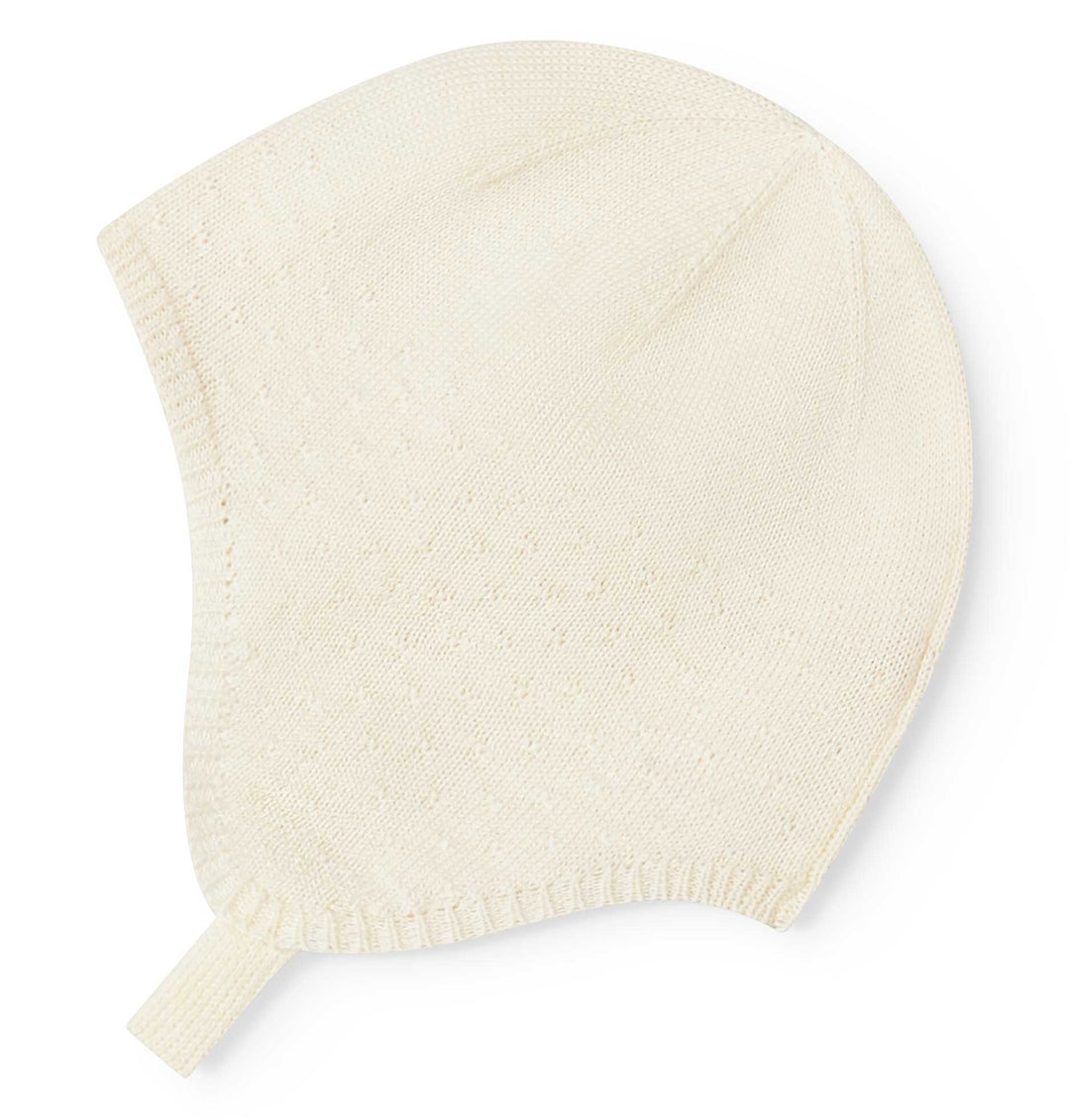 set knit mini polka dot cardigan and pants with bonnet - gentle white