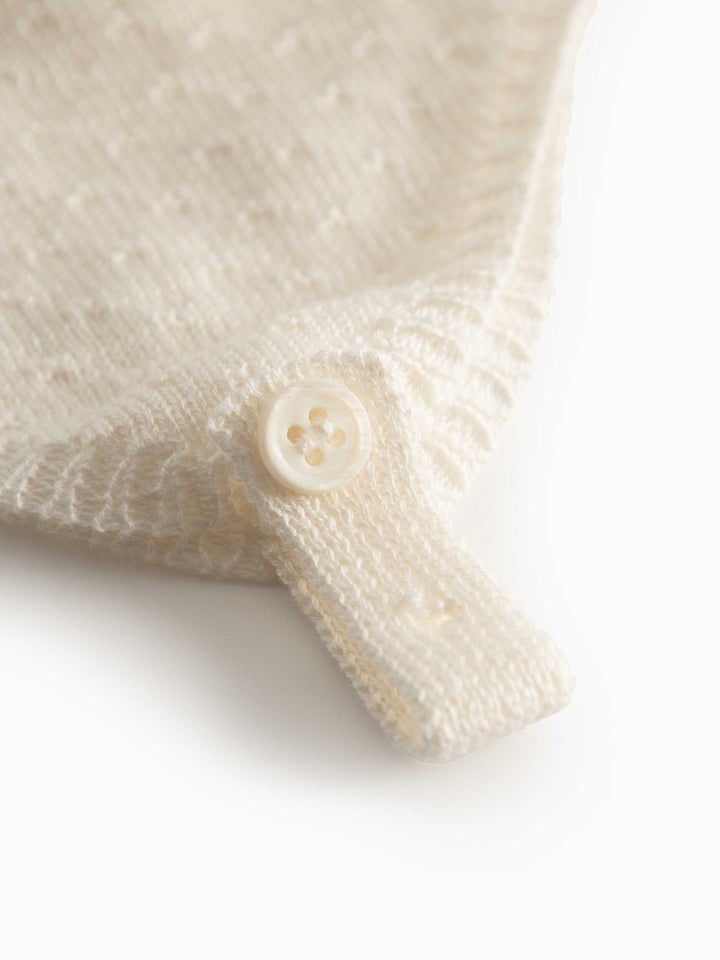 set knit mini polka dot cardigan and pants with bonnet - gentle white