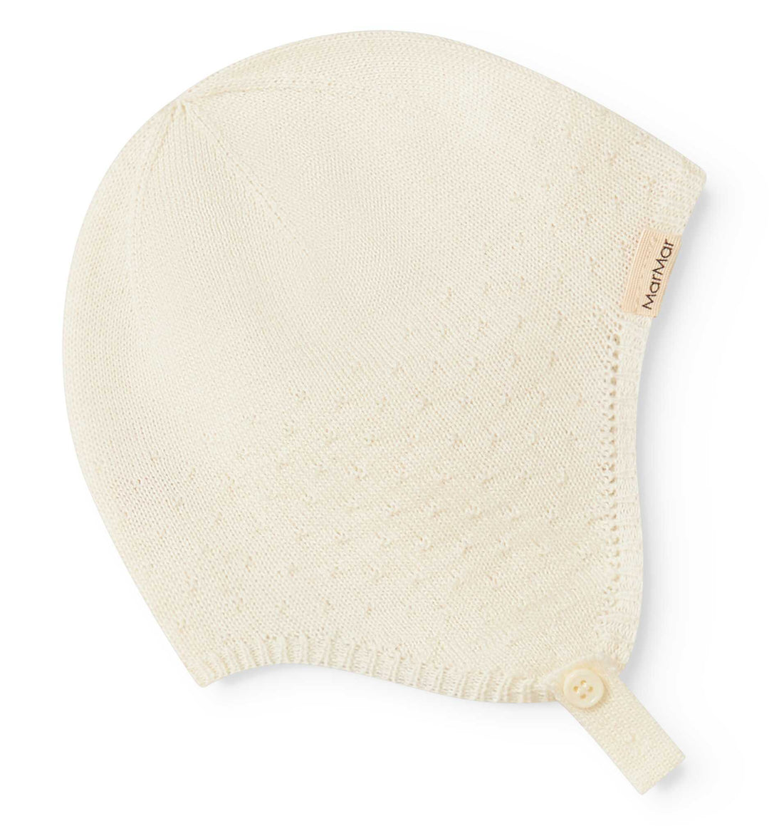 set knit mini polka dot cardigan and pants with bonnet - gentle white