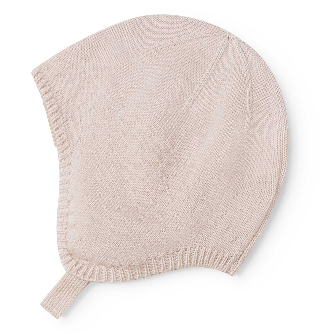 set knit mini polka dot cardigan and pants with bonnet - misty pink